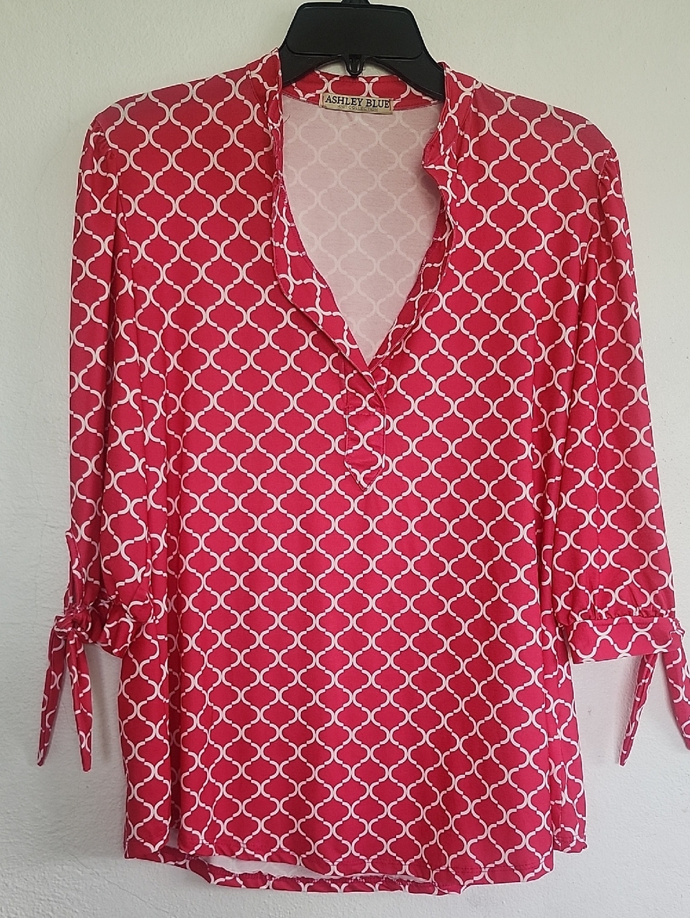 Ashley Blue Hot Pink White Lattice-Print Tunic